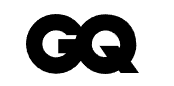 GQ magazine logo in bold black letters closely positioned together.