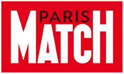 Paris Match logo with white text on a red background, "PARIS" above "MATCH".