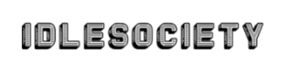 IDLESOCIETY text in bold, stylized metallic uppercase letters with a 3D effect.