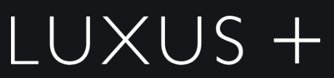 White sans-serif text "LUXUS +" on a black background, centered and evenly spaced.