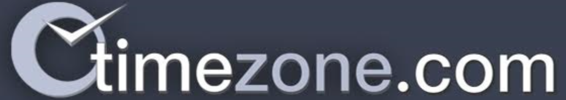 Logo with the text "timezone.com," featuring a clock-stylized "o" against a dark background.