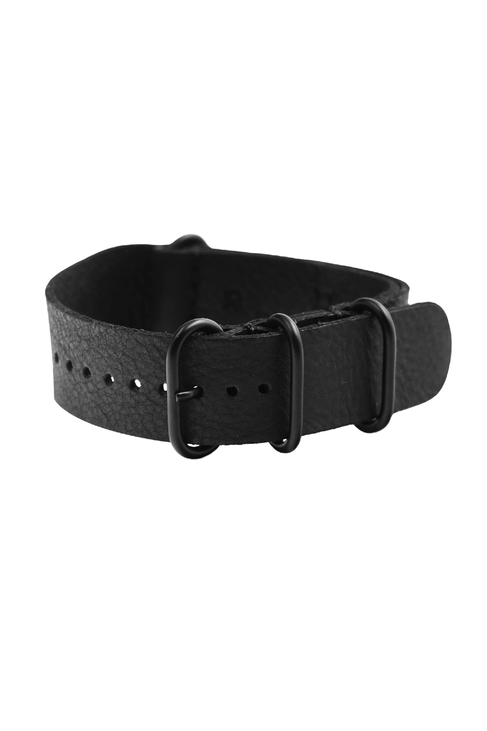 Jet black leather strap biplane WW1 watch with light and medium grey details.