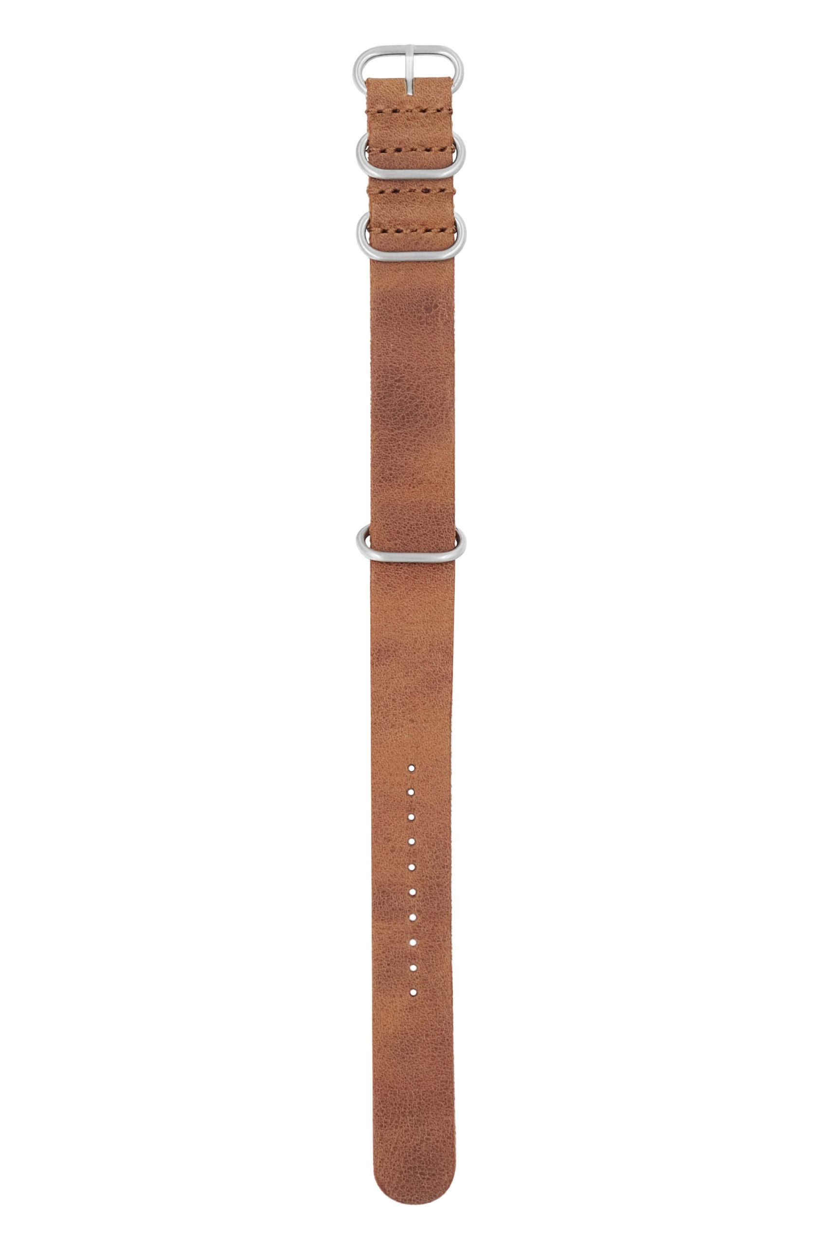 Leather strap WW1 biplane watch in light brown, off-white, and light grey.