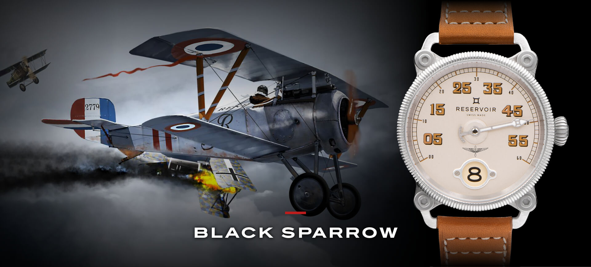 Dark Navy WW1 Biplane Pilot with Leather Jacket wearing Light Grey-Blue and Grey-Purple Watch.