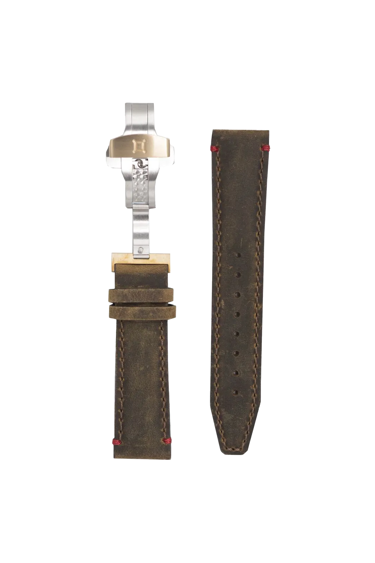 une montre marron bracelet avec un Boucle