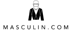 Logo of "MASCULIN.COM" with a drawing of a man in glasses, bow tie, and suit jacket above the text.
