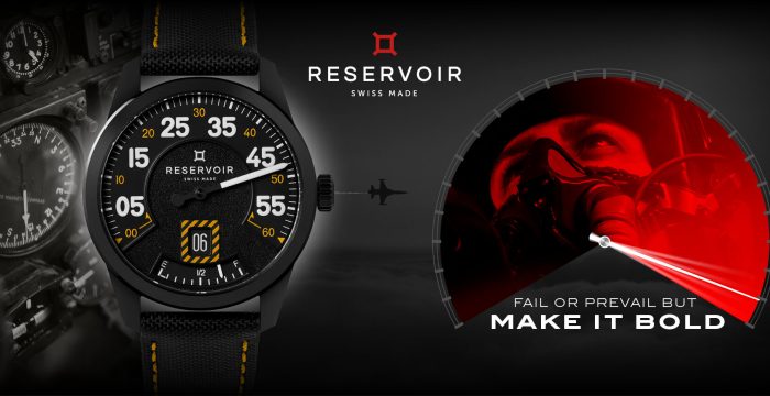 Dark brown jet airfight pilot watch with bright red and light grey chronograph.