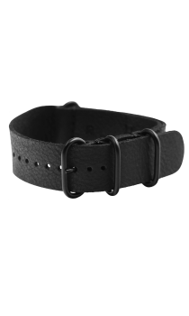 Jet black leather strap biplane WW1 watch with light and medium grey details.