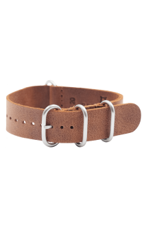Leather strap WW1 biplane watch with very dark brown, light brownish-pink, and light grey colours.