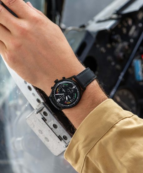 WatBird Pilot Chronograph showing shades of light taupe, dark black, and dark rust brown.